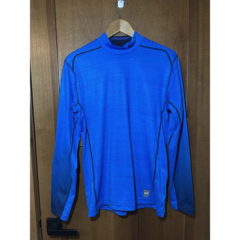 Nike Pro‎ Combat Hyperwarm Shirt Mens Medium Blue Compression Mock Neck